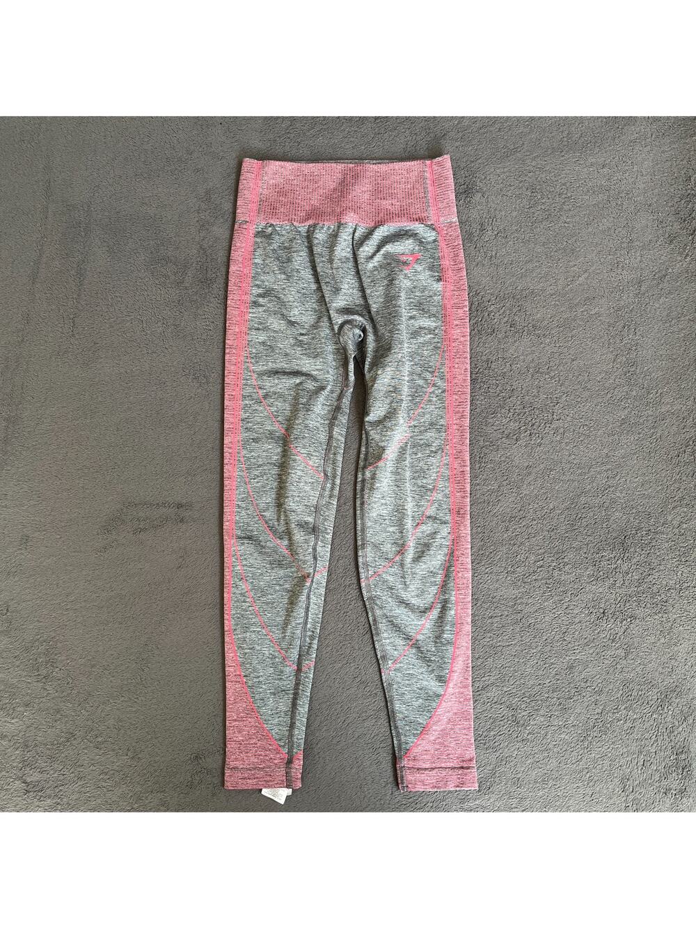 Gymshark Hyper Amplify Charcoal Marl Coral Ribbed Seamless Leggings Women's Sz M